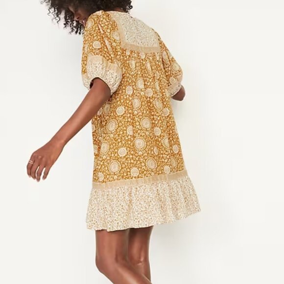 Old Navy Women's Yellow Floral Boho Puff-Sleeve Summer Mini Swing Dress Medium - Picture 10 of 10